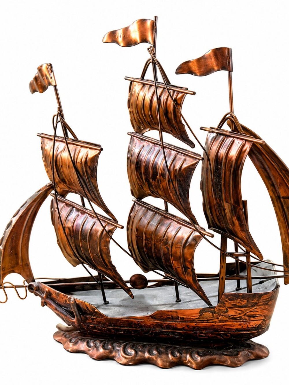 Vintage Copper Sailing Ship Metal Sculpture Nautical Home Decor